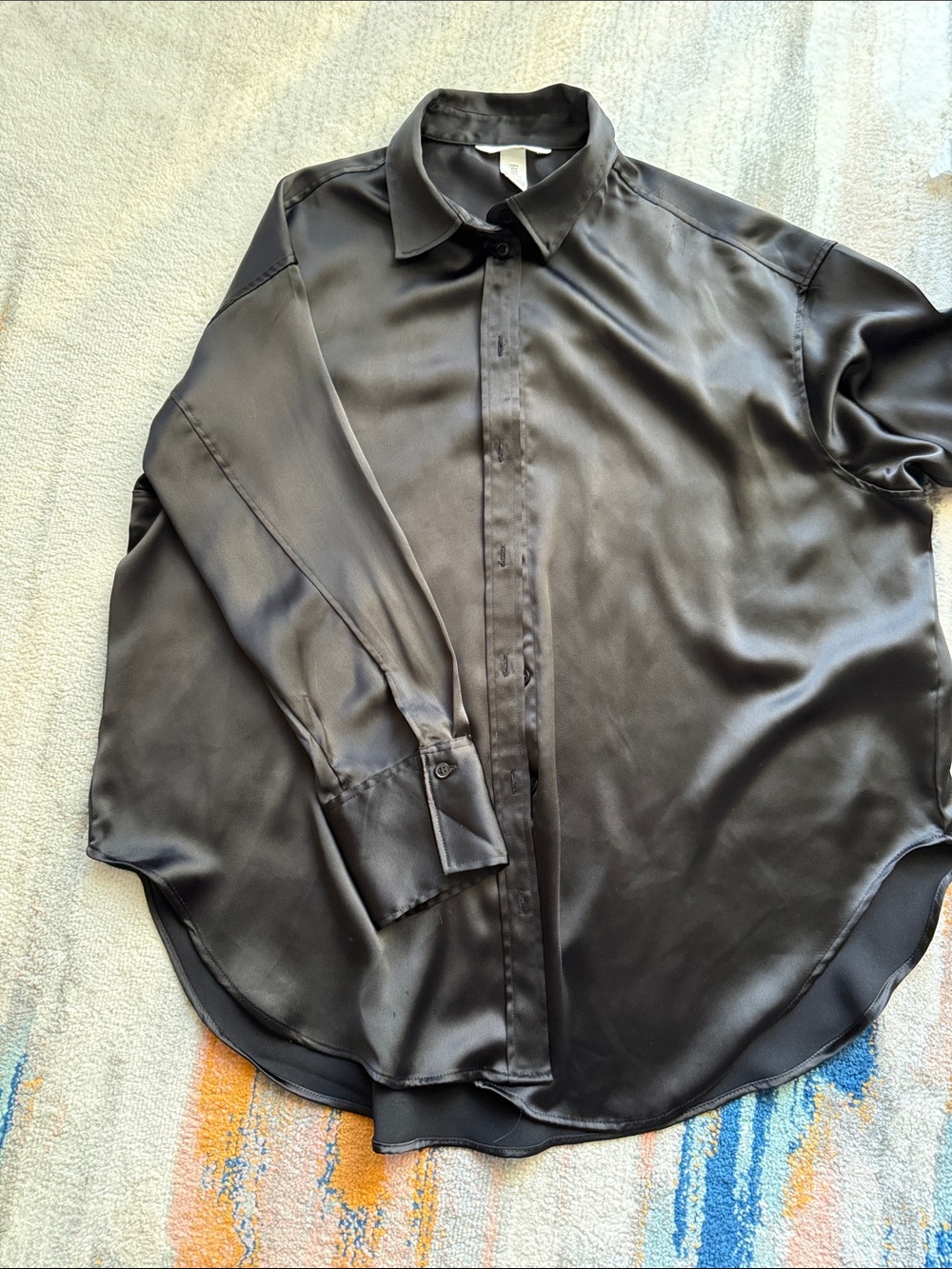 H&M Black Satin Dress Shirt
